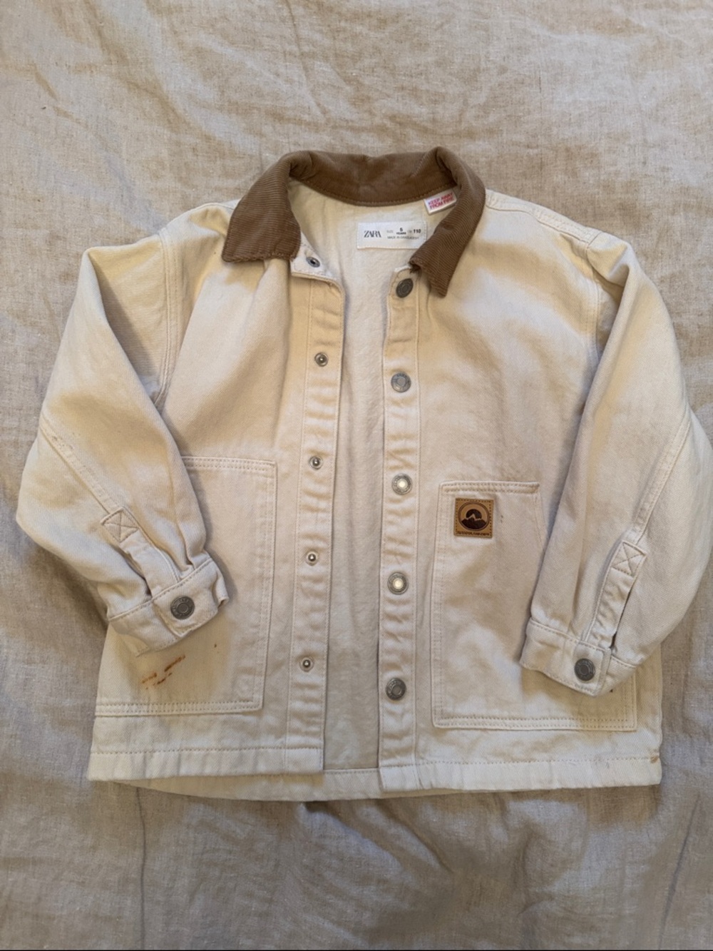 Zara Kids Cream Barn Jacket with Brown Corduroy Collar